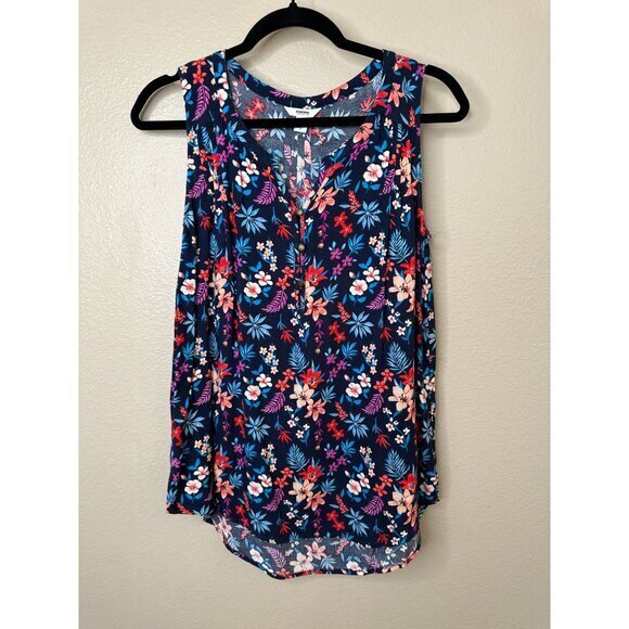 Sonoma Womens blue Tank top Small floral pull over rayon boho summer sleeveless‎ - Picture 2 of 7